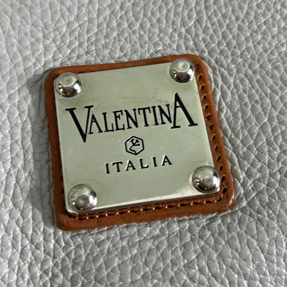 Valentina Italia Grey Pebbled Leather Crossbody Bag Brown Strap Made in‎ Italy